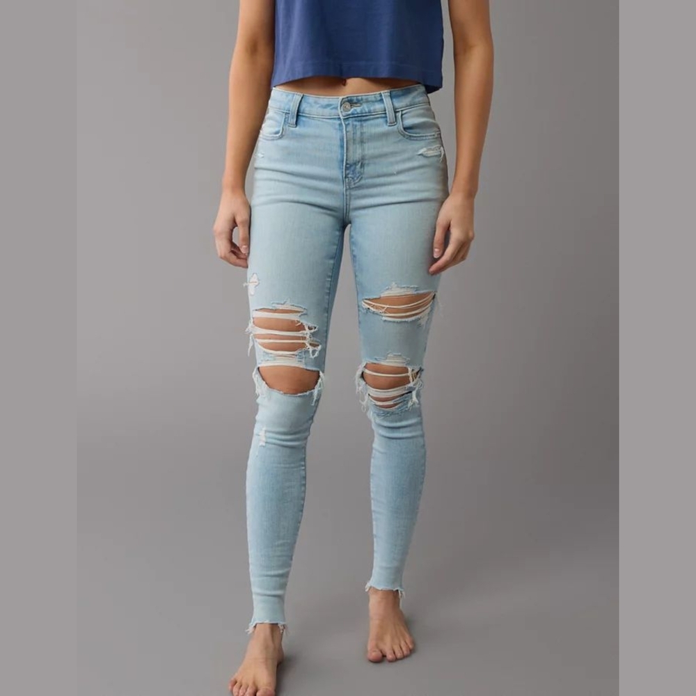 american eagle - next level low-rise super super stretch ripped jegging